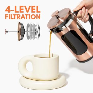 Kingze 34oz 1000ml théière en verre borosilicate écologique en acier inoxydable résistant à la chaleur Portable presse française <span class=keywords><strong>cafetière</strong></span> - Product Image 4