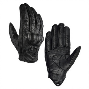 Guantes de Carreras de Cuero Ventilados Personalizados, Cuero Genuino de Cabra Negra, Pantalla Táctil, Guantes de Motociclismo de Cuero para Piloto - Product Image 1