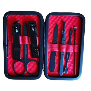 Làm móng tay đặt cắt móng tay khách hàng Logo trường hợp thép không gỉ VW-MS-1273 2024 nóng bán màu đen 7 mảnh Bộ - Product Image 1