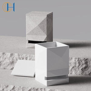 C & H Vente en gros Logo personnalisé Original Mat Vaisseaux de bougie en ciment vide Pot à bougie en béton <span class=keywords><strong>gris</strong></span> avec couvercle - Product Image 4