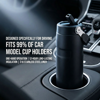 Gourde isotherme en acier inoxydable compatible voiture, ouverture à une main, avec paille et sangle de transport, s'adapte à 99 % des porte-gobelets de voiture