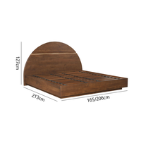 Lit plateforme moderne en noyer noir avec tête de lit cintrée à bord naturel, en bois massif écologique pour chambre à coucher