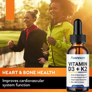 Ausreson OEM Gouttes liquides végétaliennes de Vitamine <span class=keywords><strong>D3</strong></span>+K2 pour les os et le cœur, Complément de Vitamine <span class=keywords><strong>D</strong></span> 100% végétal, Gouttes de Vitamine <span class=keywords><strong>D3</strong></span> K2 pour Adultes - Product Image 2