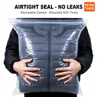Sac de rangement robuste en PE avec fermeture éclair, transparent, épaissi, réutilisable, pochette en plastique à glissière pour vêtements et couettes, taille personnalisée
