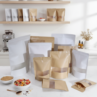 Sachet Doypack en papier kraft de qualité alimentaire refermable avec fermeture éclair pour l'emballage du café, des snacks et du thé, impression personnalisée acceptée avec fenêtre