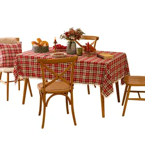 Christmas decoration plaid table cloth imitation cotton linen printed dining table coffee tablecloth table cover