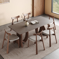 Table à Manger Rectangulaire Moderne de Luxe Léger en Pierre, Base en Bois Massif de Haute Qualité, pour Salon