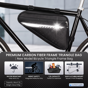 Sac de cadre de vélo imperméable en fibre avec bande réfléchissante et grande capacité de 1,2 L pour VTT et vélo de route - Product Image 1