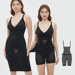 Hygieia Custom Soft Slip Body Shaper Dress Sculpting Plus Size Seamless V Neck Maxi Mini Bodycon Built In Shapewear Dress