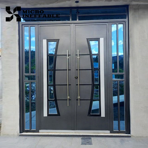Puerta de entrada principal de estilo minimalista, puerta francesa <span class=keywords><strong>exterior</strong></span> de doble hoja, puerta abatible <span class=keywords><strong>exterior</strong></span> delantera de acero - Product Image 6