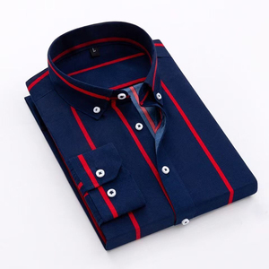 Chemises habillées rayées à manches longues boutonnées <span class=keywords><strong>pour</strong></span> hommes, 100 % polyester écologique, personnalisables avec logo, vente en gros, nouvelle collection printemps, très demandées - Product Image 3