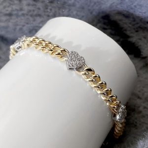 Bracelet FOXI en argent sterling 925 plaqué or <span class=keywords><strong>bicolore</strong></span> avec diamants pavés en forme de cœur, bracelet à maillons <span class=keywords><strong>gourmette</strong></span>, bracelet cubain, collections cubaines - Product Image 4