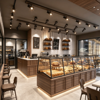 Luxuriöse Vintage Holz-Aluminium Brotvitrine Hochwertige Multifunktionale LED-Glas Umweltfreundliche Bäckerei-Ausstellungsvitrine für Premium-Produkte