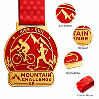 Medaglia Personalizzata per Gara Ciclistica, Placcata in Oro con Smalto e Rilievo 3D, con Nastro, per Eventi Sportivi di Mountain Challenge e Duathlon