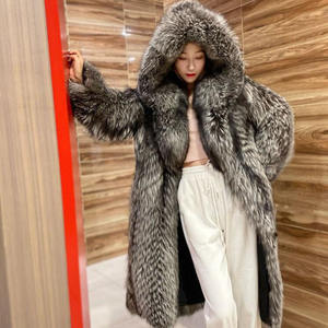 RNSHANGER sonbahar kış sıcak kadın kürk ceket rahat sahte tilki saç moda uzun palto yeni kapşonlu kadınlar kış ceket - Product Image 4