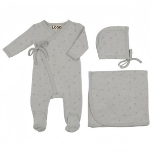 OEM lindo 3 piezas de algodón hoja impresa bebé niña mamelucos conjunto 0-3M ropa de bebé recién nacido primavera tejido dormir manta envoltura <span class=keywords><strong>canastilla</strong></span> - Product Image 4