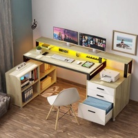 Multifunctioneel L-Vormig Houten Bureau Met 3 Lades Computerbureau Met Verstelbare Opbergplanken En Koelfunctie