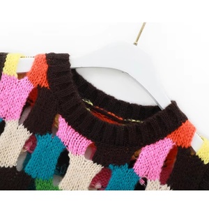 Gilet d'été décontracté <span class=keywords><strong>sans</strong></span> <span class=keywords><strong>manches</strong></span> pour <span class=keywords><strong>femme</strong></span>, col rond, <span class=keywords><strong>tricot</strong></span> ajouré, coloré - Product Image 3