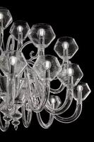 Grand lustre moderne en verre soufflé de Murano avec finition chromée, hauteur réglable, garantie de 5 ans, haute luminosité pour les salons