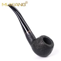 MUXIANG Pipe à tabac en bois de bruyère courbée, filtre 9 mm, couleur noire sablée