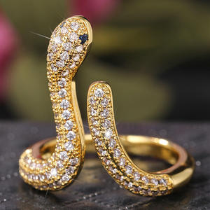 Anello F1809 con Diamanti a Forma di Serpente, Placcato in Oro 22k, Diamanti Naturali Taglio Brillante Rotondo, Colore G, Gioiello per Uso Quotidiano - Product Image 1