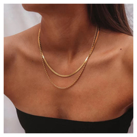 Collier en chaîne de corde en acier inoxydable plaqué or 18 carats, double couche, chaîne serpent, collier ras du cou en os de poisson