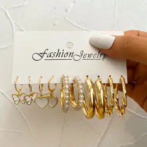 Wholesale 6 Set Hoop Earrings Pearl Hoop Earrings Gold Butterfly As Fashion Earrings Women Set Jewelry