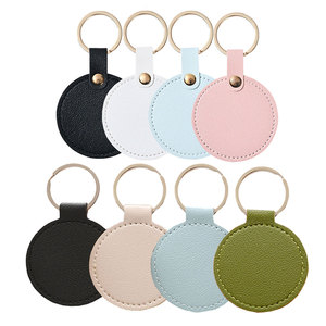 Groothandel op maat gemaakte PU lederen sleutelhanger ID-kaarthouder toegangscontrole beschermhoes schattige ronde sleutelring reiscadeau voor vrouwen - Product Image 2