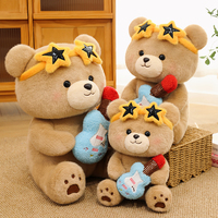 Boneka Beruang Teddy Rockstar Mewah Berbulu Halus Memegang Gitar Kacamata Bintang Bulu Imitasi Mainan Musik Boneka Pabrik Grosir Kustom