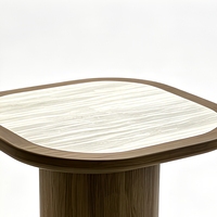 Table basse carrée FSHR en bois de noyer avec plateau en bois incrusté, coins arrondis, design moderne