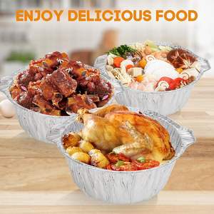 Caja de Embalaje para Llevar, Contenedores Redondos de Papel de Aluminio Grueso para Picnic al Aire Libre, Olla Desechable de Papel de Aluminio con Tapa - Product Image 3