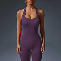 Combinaison de yoga sexy dos nu pour femme, effet froncé aux fesses, logo personnalisé, contrôle du ventre, séchage rapide, Spandex/Nylon, extensible dans les quatre sens, pour le sport