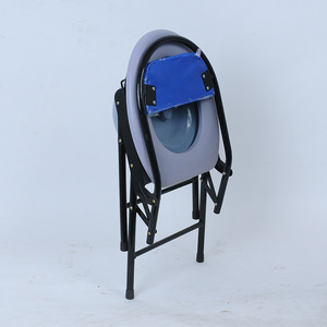 Foldable <b>Commode</b> <b>Chair</b> For Elderly Portable Toilet Seat With Blue Cushion And Steel Frame Home Use - Product Image 3