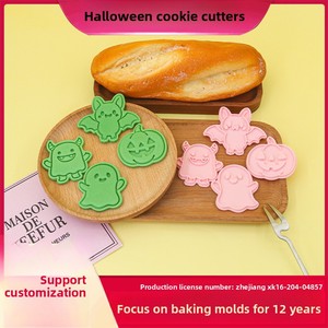 Juego de Cortadores de <span class=keywords><strong>Galletas</strong></span> 3D de Monstruos de Halloween, Moldes de Plástico con Forma de Calabaza y Corazón, Impresión Realista para Hornear <span class=keywords><strong>Galletas</strong></span> - Product Image 2