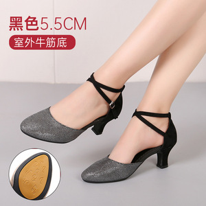 Shuo femmes 5.5cm et 3.5cm talon haut sandales de danse latine femme à la mode confortable brillant or argent violet <span class=keywords><strong>chaussures</strong></span> de danse - Product Image 4