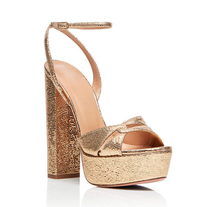 Sandali Estivi da Donna con Plateau, <span class=keywords><strong>Tacco</strong></span> Alto Dorato, Punta Rotonda e Cinturino alla Caviglia - Product Image 2