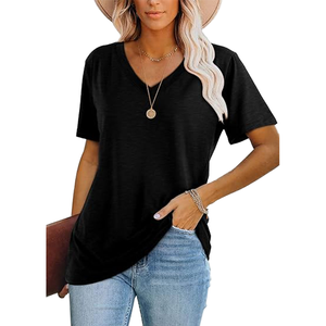 Top de Verano Casual de Chifón de Manga Corta para Mujer, Color Sólido, Cuello Redondo, Transpirable, Ecológico y Compresible - Product Image 1