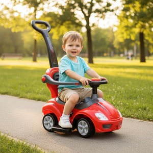 Voiture à pédales en gros pour enfants, tricycle à glissière en plastique à 4 roues pas cher avec poignée de poussée, musique et <span class=keywords><strong>parapluie</strong></span>, cadeau - Product Image 1