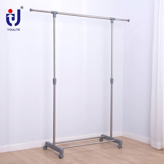 Portable Retractable Stainless Steel Wheeled Single Tier Multifunction Glossy Living Room Clothing Organizer Clothes Dryer Stand