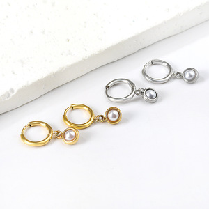 ต่างหูแบบห่วงสแตนเลสสตีลเลียนแบบมุกทรงเรขาคณิตวงกลมเครื่องประดับแฟชั่นสำหรับงานปาร์ตี้ - Product Image 2