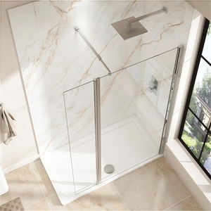 Oumeiga Modern 8mm Wet Room sin marco Walk-In Shower Screen Easy Clean 6mm Glass con <span class=keywords><strong>Flipper</strong></span> Panel para Baño - Product Image 2