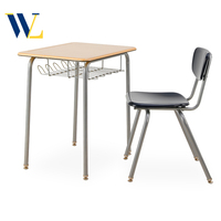 Bureau d'entraînement individuel moderne en bois avec pieds en métal, table et chaise de classe réglables en hauteur pour étudiants