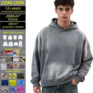 Sweat-shirt à capuche en coton 100% avec logo personnalisé, lavage vintage, poids lourd 500GSM, tissu éponge français, coupe ample, pull à capuche pour homme, fournisseur de vêtements chauds - Product Image 1