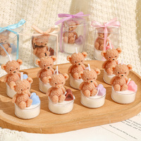 Bougie en cire de soja en forme de cœur d'ours en peluche romantique, dans un verre transparent, emballée dans une boîte cadeau, souvenir d'anniversaire, ornement de table