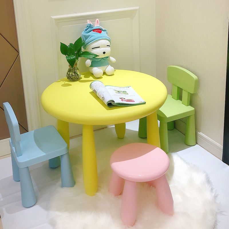 Yellow round table stool powder  blue light green