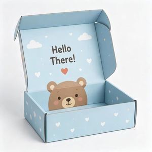 กล่องกระดาษลูกฟูกพิมพ์ลายหมีน่ารัก ดีไซน์ "Hello There" สี่สี สำหรับบรรจุภัณฑ์ของขวัญ - Product Image 1