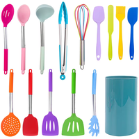 Ensemble d'ustensiles de cuisine personnalisés en silicone, 15 pièces, en acier inoxydable, antiadhésifs