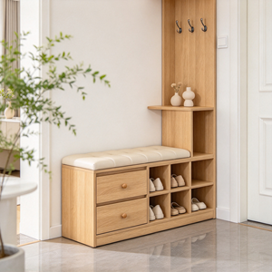 Mueble Zapatero Moderno de Madera con Banco, Cajones y Ganchos, Organizador para Recibidor, Dormitorio o Pasillo - Product Image 4