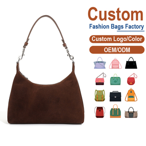 Bolso de Hombro Vintage de Cuero Gamuza Marrón para Dama - Correa de Cadena Plateada de Cuero Vacuno Genuino + Cierre de Cremallera OEM para Marcas de Lujo - Product Image 1