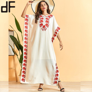 OEM Latest Ethnic Muslim Women Dress Cotton <strong>Abaya</strong> Batwing Embroidery Kaftan Marocain Kimono Eid <strong>Abaya</strong> <strong>Design</strong> - Product Image 4